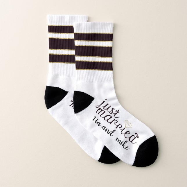 Just Married No Cold Feet  Personalized Custom Socks (Pair)