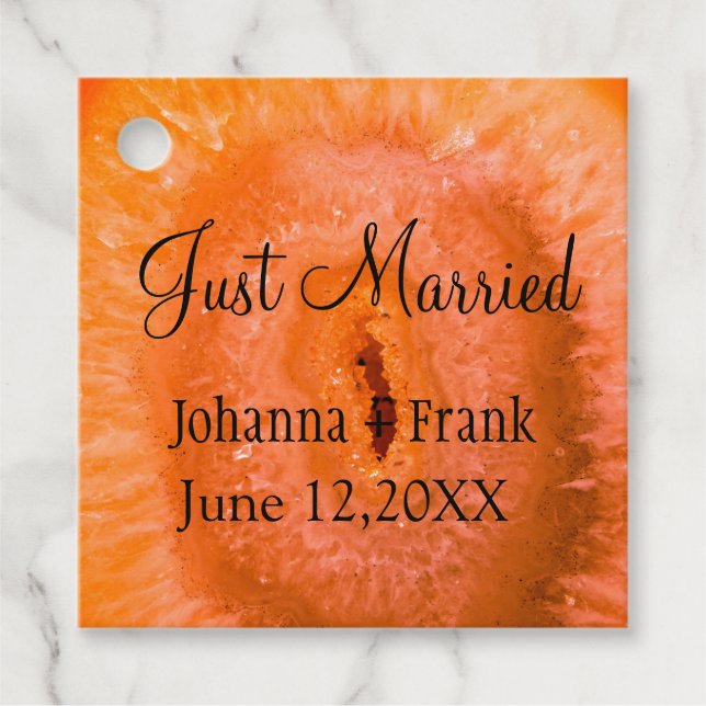 Just Married Orange Agate Favor Tags (Front)