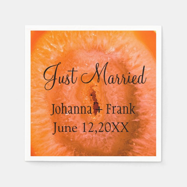 Just Married Orange Agate Napkins (Front)