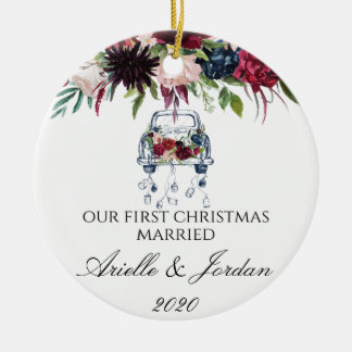 Just Married Our First Christmas Ceramic Ornament