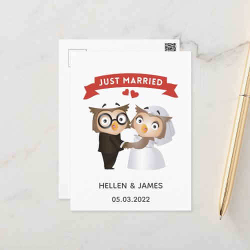 Just Married Owl Wedding Announcement Postcard