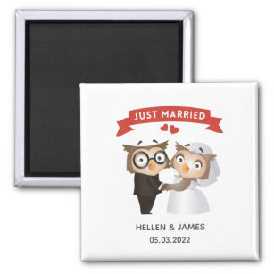 Just Married Owl Wedding   Magnet