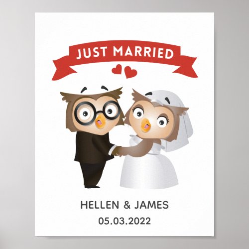 Just Married Owl Wedding   Poster