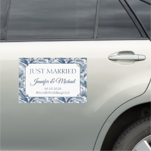 Just Married Palm Botanical Wedding Car Magnet