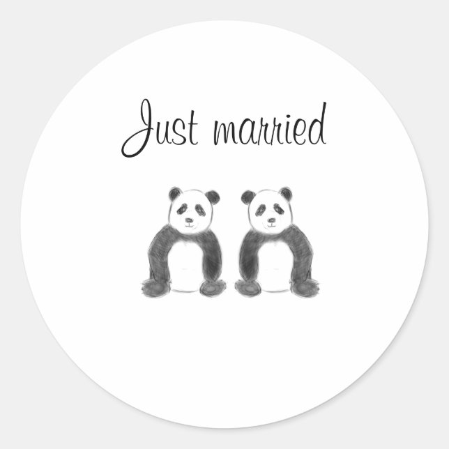 Just married panda  classic round sticker (Front)