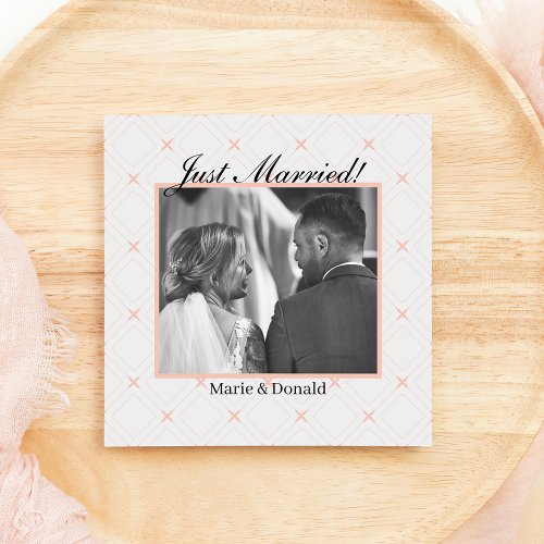 Just Married Pastel Peach and Cream Geometric Holiday Card