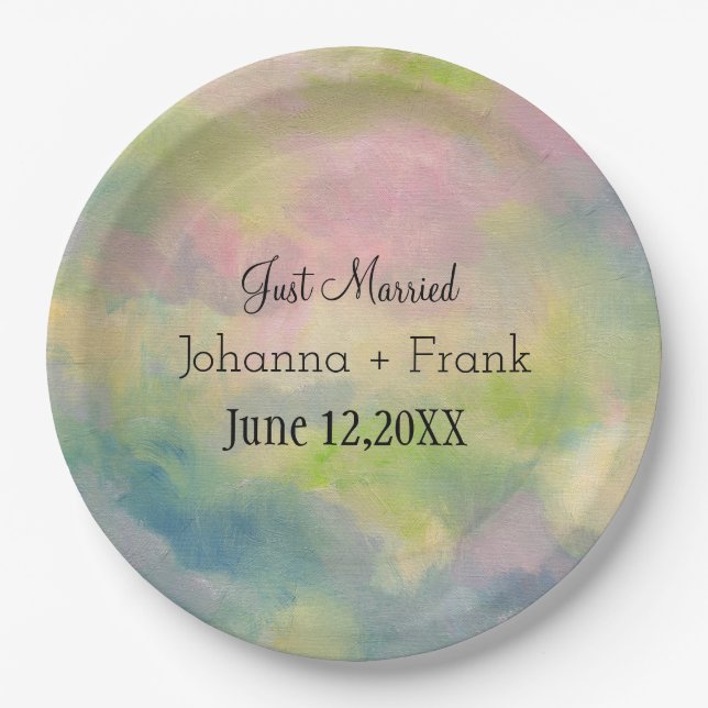 Just Married Pastels Paper Plates (Front)