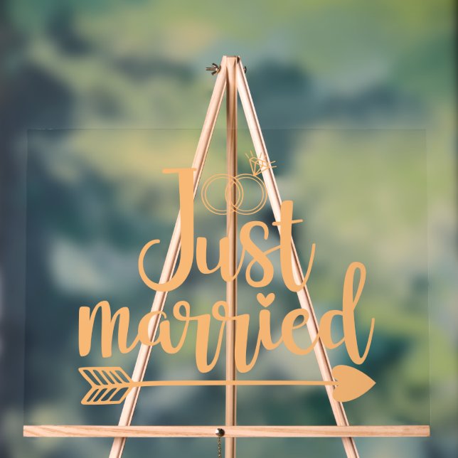 Just Married Peach Acrylic Sign (Neutral)