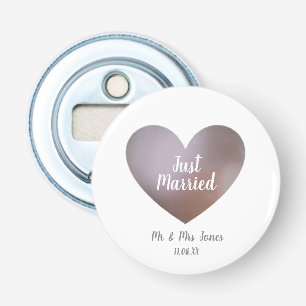 Just married pearl and purple heart keyring bottle opener