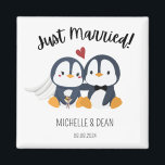 just married penguin cute giveaway personalized magnet<br><div class="desc">Make your wedding unforgettable with our charming penguin wedding souvenir magnet! 
These delightful magnets are not just wedding favors,  they're keepsakes that your guests will adore. Perfect for penguin lovers and customizable to add your own touch of love for your perfect wedding day. 
#WeddingGiveaway #WeddingSouvenirs #FridgeMagnetWeddingFavor #CustomizableWeddingGiveaway #PenguinLovers #ZazzleFinds</div>