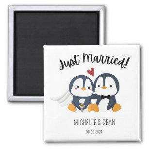 just married penguin cute giveaway personalized magnet