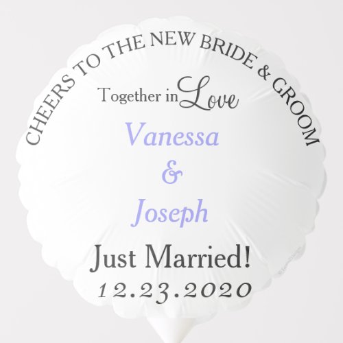 Just Married Periwinkle Name Wedding Balloon