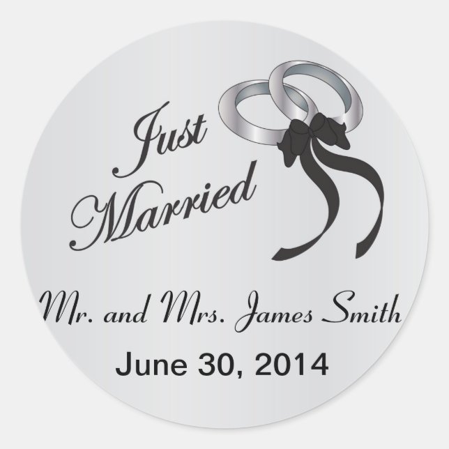 Just Married | Personalize Classic Round Sticker (Front)