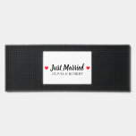 Just Married Personalized Bar Mat<br><div class="desc">Just married text with white background and two red hearts.</div>