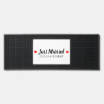 Just Married Personalized Bar Mat<br><div class="desc">Just married text with white background and two red hearts.</div>