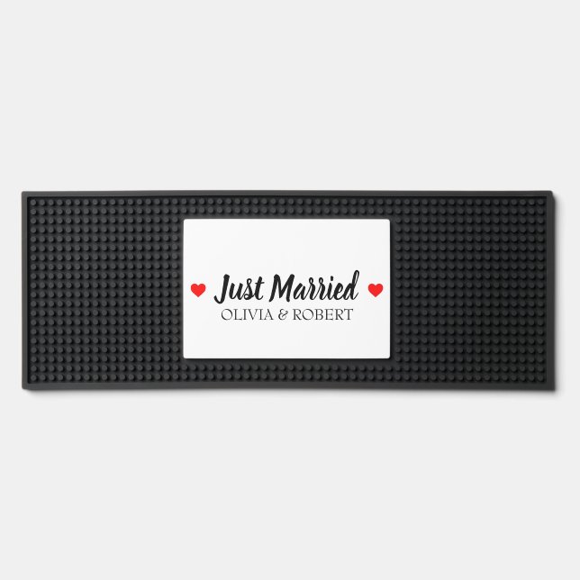 Just Married Personalized Bar Mat (Front)