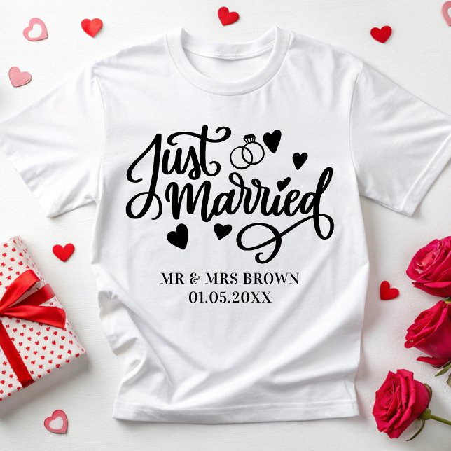 Just Married Personalized Couples Matching Wedding T-Shirt (Creator Uploaded)