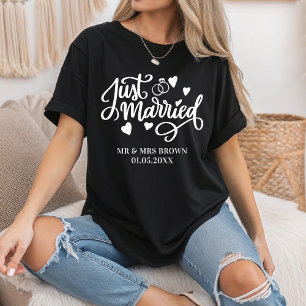 Just Married Personalized Couples Matching Wedding T-Shirt