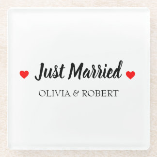 Just Married Personalized Glass Coaster
