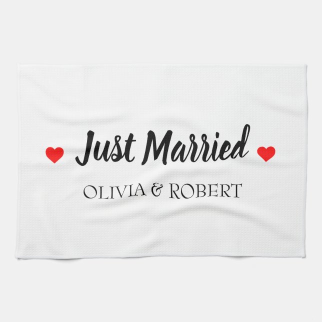 Just Married Personalized Kitchen Towel (Horizontal)