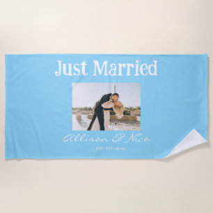 Just Married Personalized Photo and Text Wedding Beach Towel