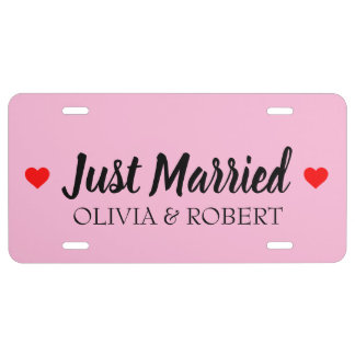 Just Married Personalized Pink License Plate