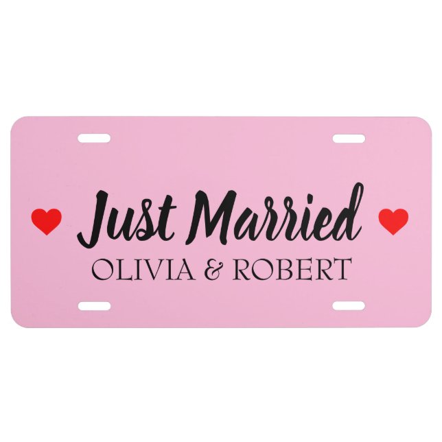 Just Married Personalized Pink License Plate (Front)