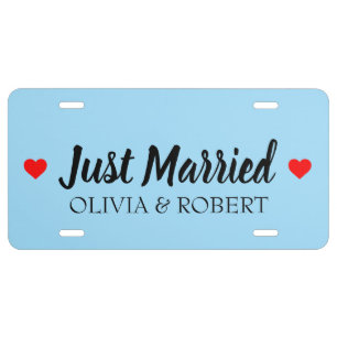 Just Married Personalized Sky Blue License Plate