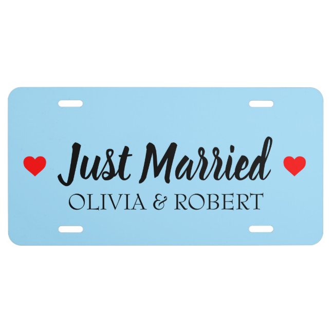 Just Married Personalized Sky Blue License Plate (Front)