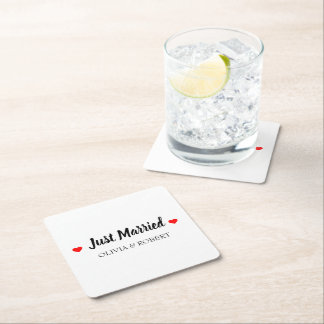 Just Married Personalized Square Paper Coaster