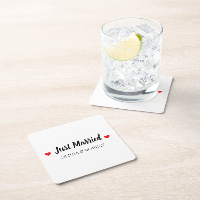 Just Married Personalized Square Paper Coaster (Insitu)