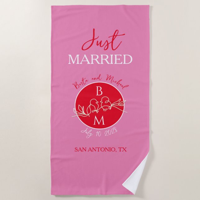 Just Married Personalized Wedding Beach Towel (Front)