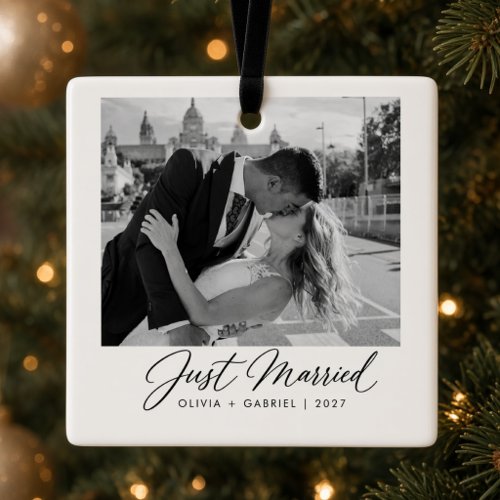 Just Married Personalized Wedding Photo Newlywed Ceramic Ornament