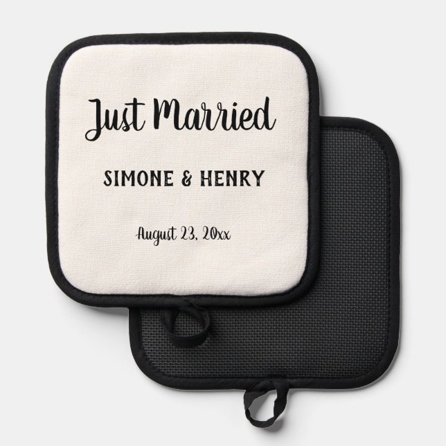 Just Married Personalized with Names Wedding Date Pot Holder (Front/Back)