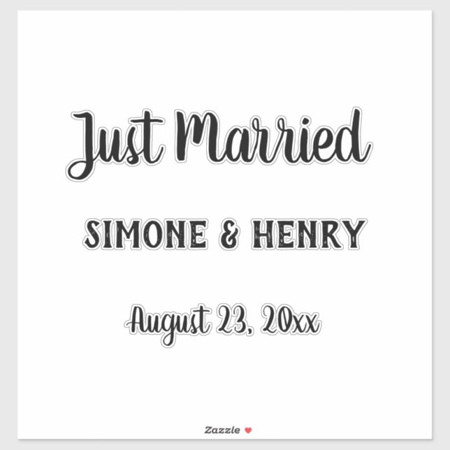 Just Married Personalized with Names Wedding Date Sticker (Sheet)