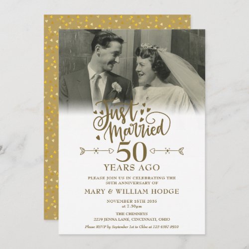 Just Married Photo 50th Wedding Anniversary Invitation