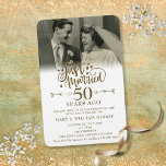 Just Married Photo 50th Wedding Anniversary Magnet<br><div class="desc">Featuring delicate golden love hearts confetti. Personalize with your special photo and fiftieth golden anniversary information in chic gold lettering. Designed by Thisisnotme©</div>