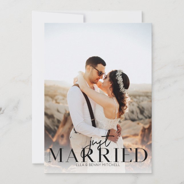 Just Married Photo Black Typography  Announcement (Front)