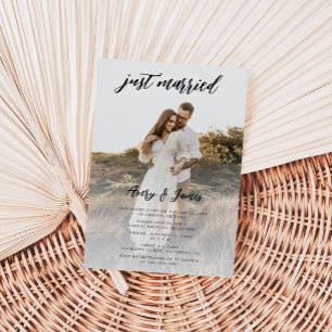 Just Married Photo Calligraphy Wedding Elopement Invitation