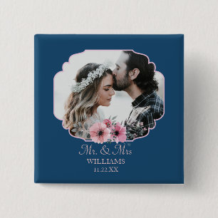 Just Married Photo Portrait Marriage Anniversary Button