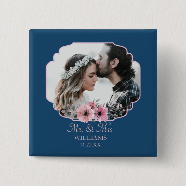 Just Married Photo Portrait Marriage Anniversary  Button (Front)
