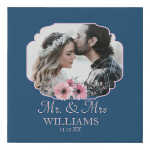 Just Married Photo Portrait Marriage Anniversary   Faux Canvas Print