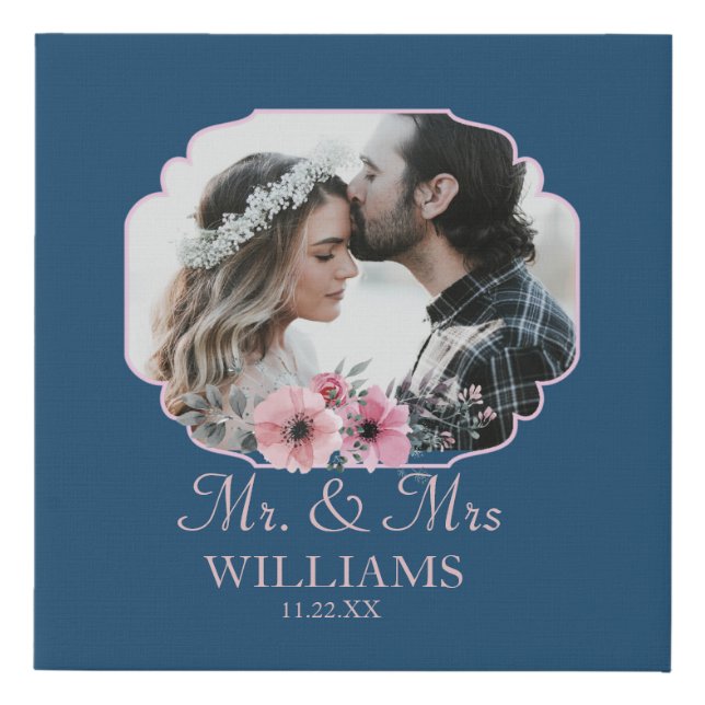 Just Married Photo Portrait Marriage Anniversary   Faux Canvas Print (Front)