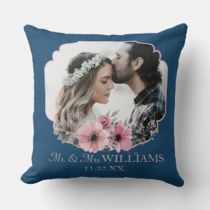 Just Married Photo Portrait Marriage Anniversary Throw Pillow