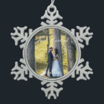 Just Married Photo Snowflake Pewter Christmas Ornament<br><div class="desc">Just married newlywed photo ornament. Photo template via Pixabay licensed under CC0 and must be replaced with your own photo</div>