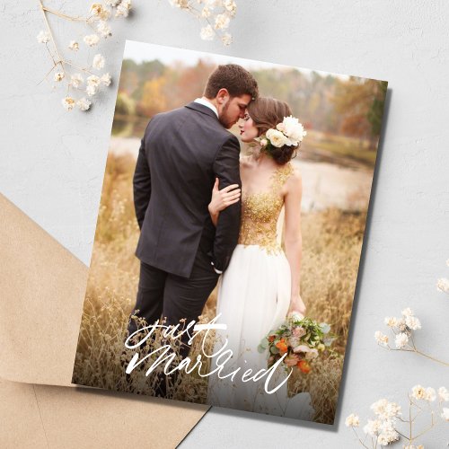 Just Married Photo Wedding Blank Thank You  Postcard