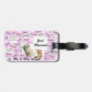 Just Married Pink Add Mr. & Mrs. Name Luggage Tag