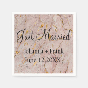 Just Married Pink and Gold Marble Napkins