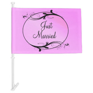 Just Married Pink Car Flag