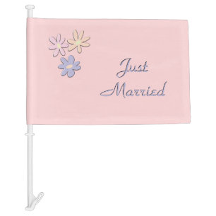 Just Married Pink Car Flag